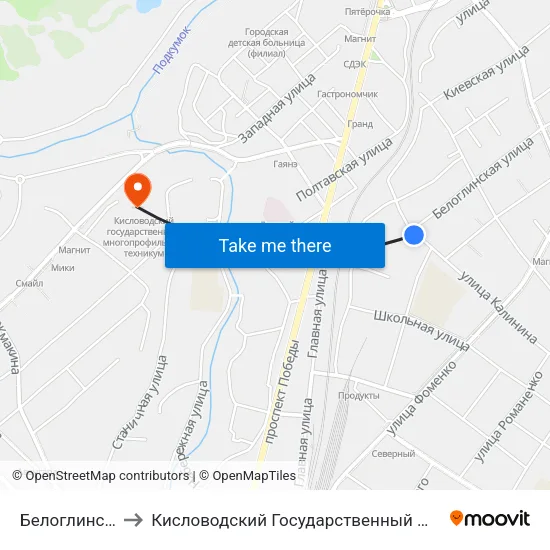 Белоглинская Улица to Кисловодский Государственный Многопрофильный Техникум map