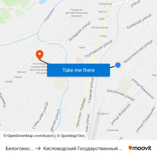 Белоглинская Улица to Кисловодский Государственный Многопрофильный Техникум map