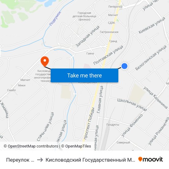 Переулок Калинина to Кисловодский Государственный Многопрофильный Техникум map
