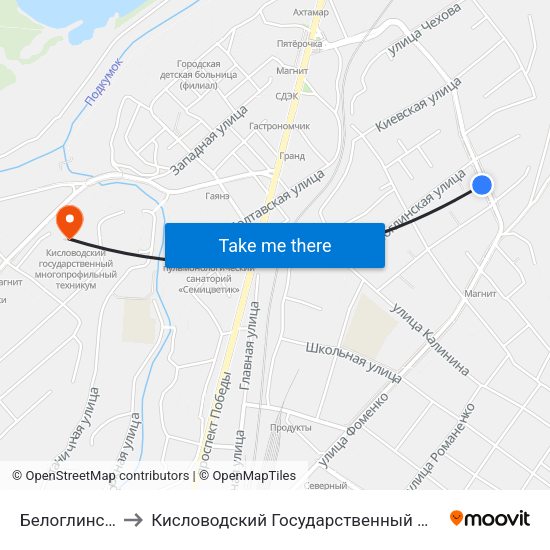 Белоглинская Улица to Кисловодский Государственный Многопрофильный Техникум map