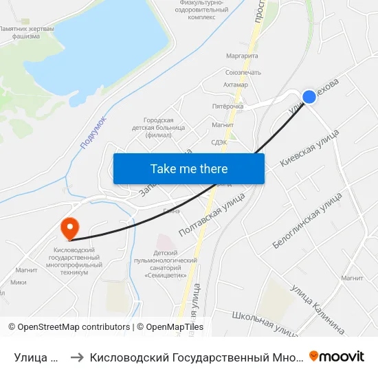 Улица Чапаева to Кисловодский Государственный Многопрофильный Техникум map