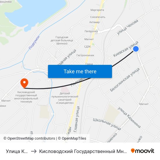 Улица Киевская to Кисловодский Государственный Многопрофильный Техникум map