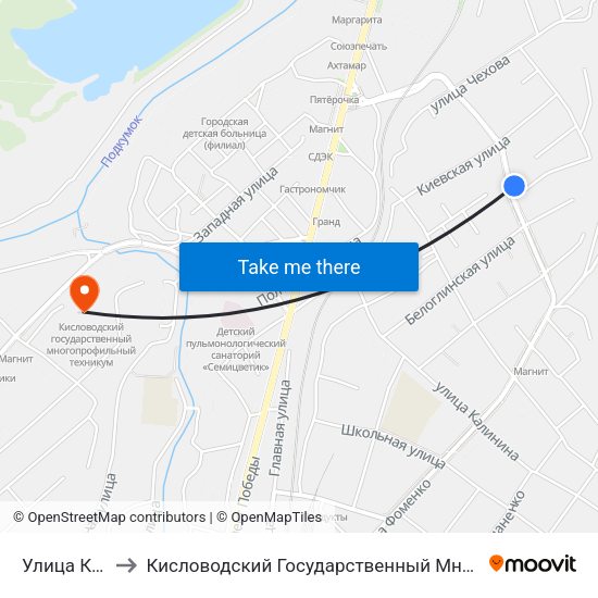 Улица Киевская to Кисловодский Государственный Многопрофильный Техникум map
