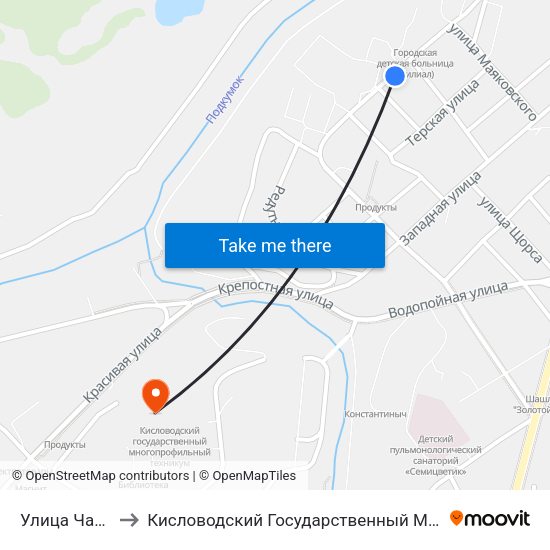 Улица Чайковского to Кисловодский Государственный Многопрофильный Техникум map