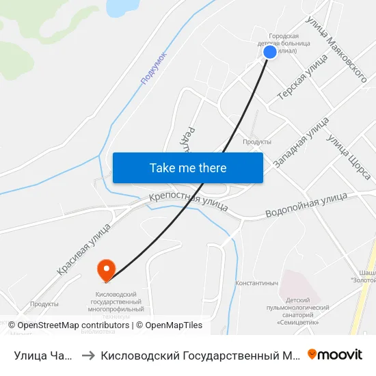 Улица Чайковского to Кисловодский Государственный Многопрофильный Техникум map