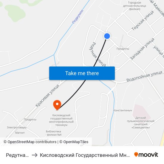Редутная Улица to Кисловодский Государственный Многопрофильный Техникум map