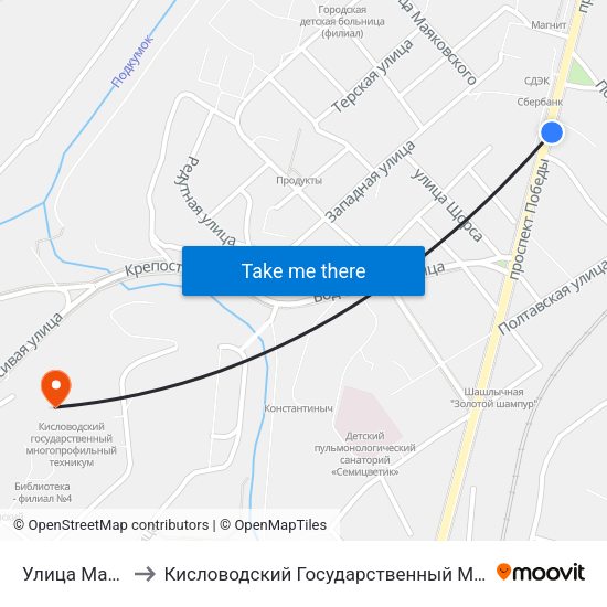 Улица Маяковского to Кисловодский Государственный Многопрофильный Техникум map