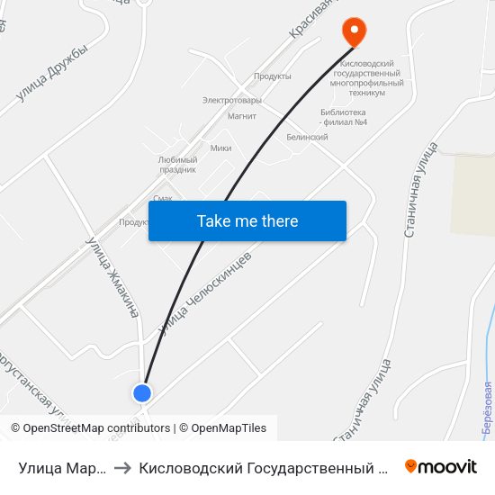 Улица Марцинкевича to Кисловодский Государственный Многопрофильный Техникум map