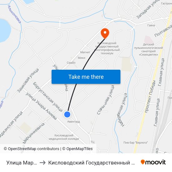 Улица Марцинкевича to Кисловодский Государственный Многопрофильный Техникум map