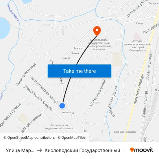 Улица Марцинкевича to Кисловодский Государственный Многопрофильный Техникум map