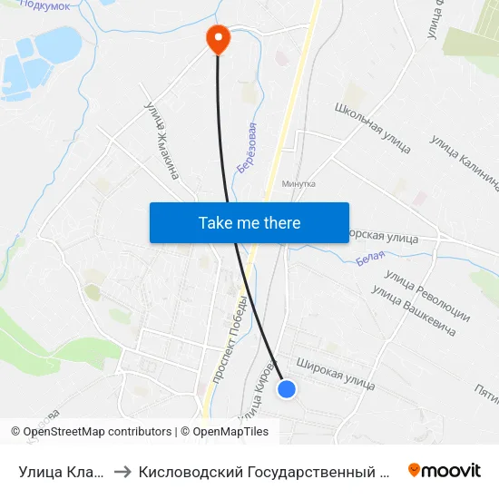 Улица Клары Цеткин to Кисловодский Государственный Многопрофильный Техникум map