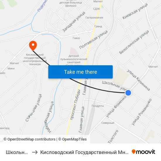 Школьная Улица to Кисловодский Государственный Многопрофильный Техникум map
