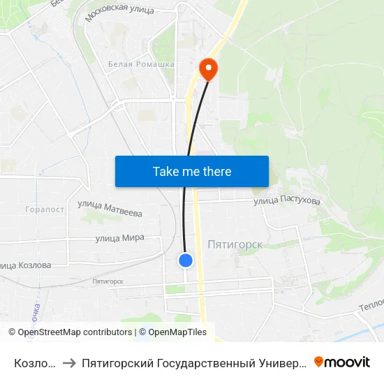 Козлова to Пятигорский Государственный Университет map