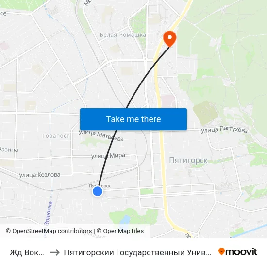 Жд Вокзал to Пятигорский Государственный Университет map