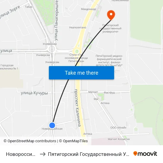 Новороссийская to Пятигорский Государственный Университет map