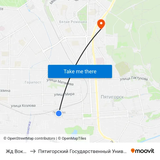 Жд Вокзал to Пятигорский Государственный Университет map