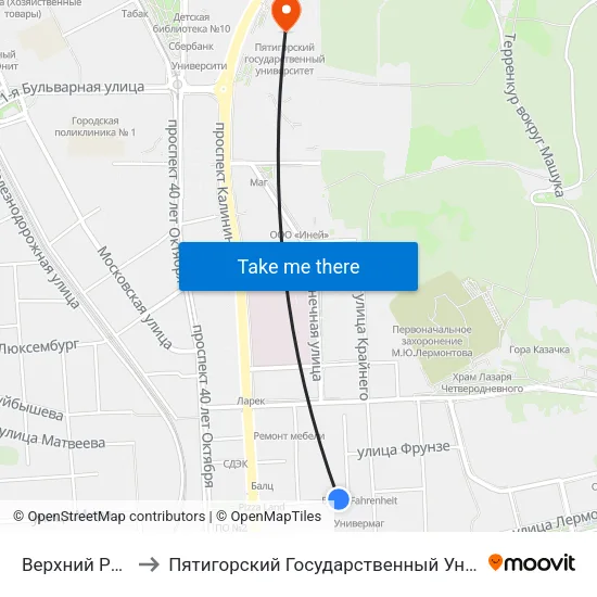 Верхний Рынок to Пятигорский Государственный Университет map