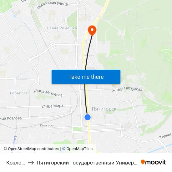 Козлова to Пятигорский Государственный Университет map