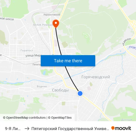 9-Я Линия to Пятигорский Государственный Университет map