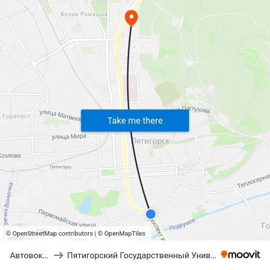 Автовокзал to Пятигорский Государственный Университет map