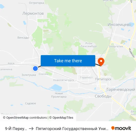 9-Й Переулок to Пятигорский Государственный Университет map
