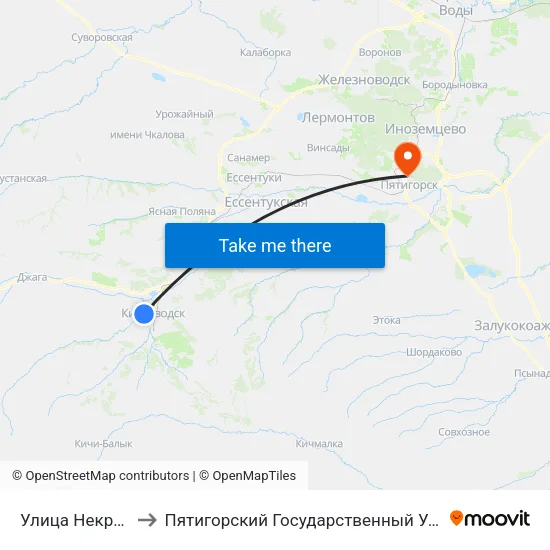 Улица Некрасова to Пятигорский Государственный Университет map