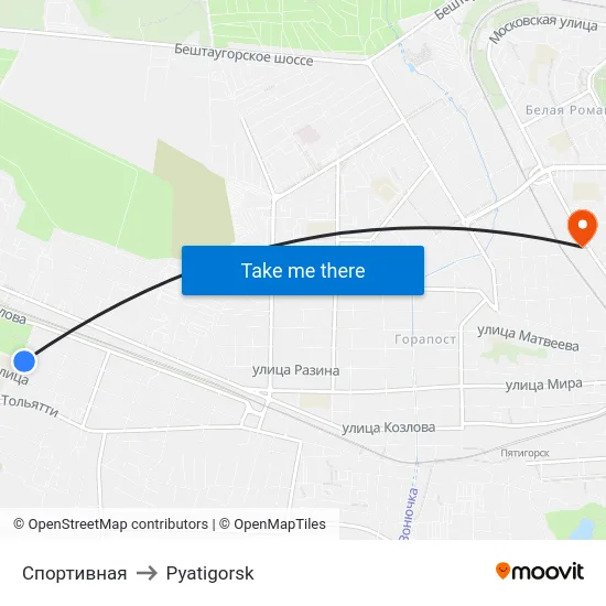 Спортивная to Pyatigorsk map