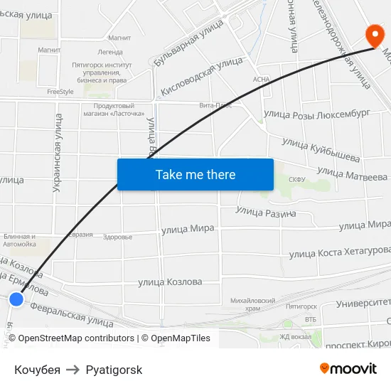 Кочубея to Pyatigorsk map