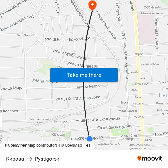 Кирова to Pyatigorsk map