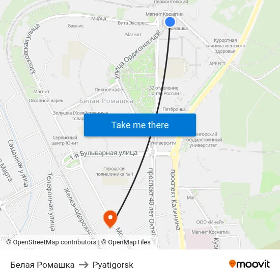 Белая Ромашка to Pyatigorsk map