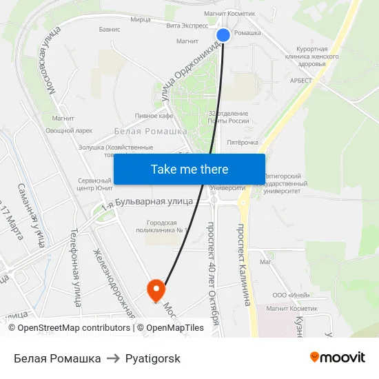 Белая Ромашка to Pyatigorsk map