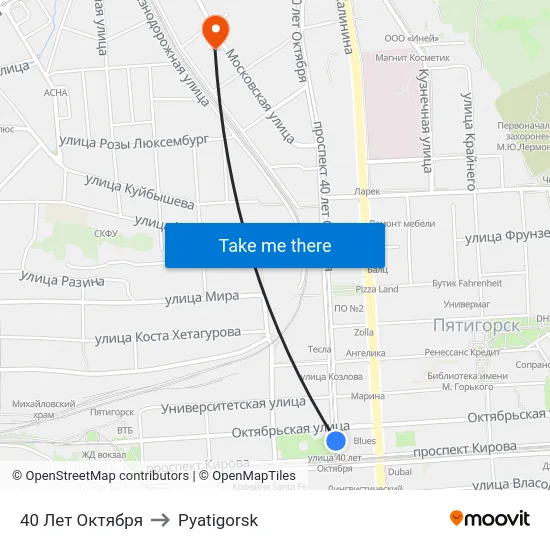 40 Лет Октября to Pyatigorsk map