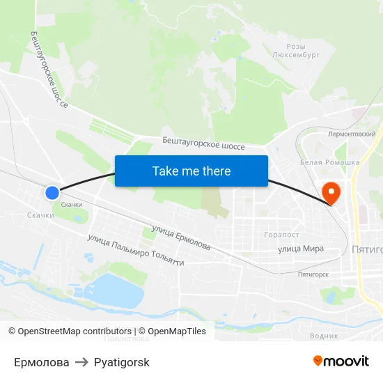 Ермолова to Pyatigorsk map