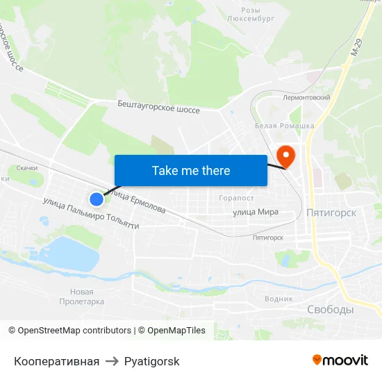 Cooperative to Pyatigorsk map