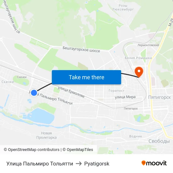 Улица Пальмиро Тольятти to Pyatigorsk map