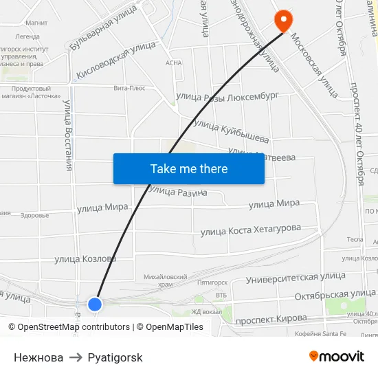 Nezhnova to Pyatigorsk map