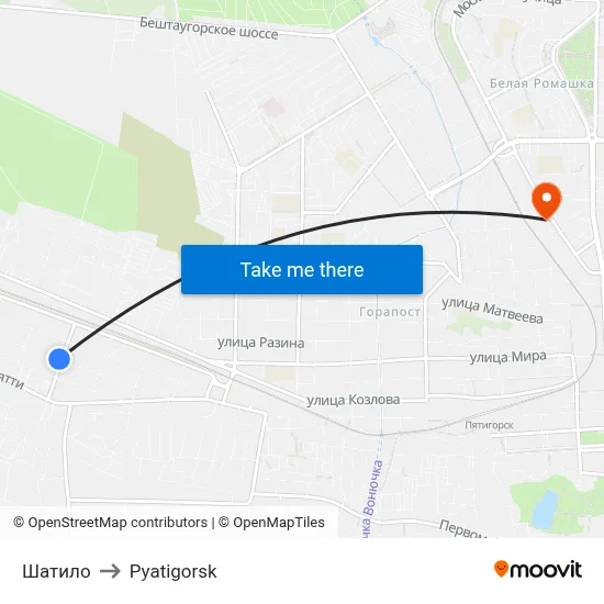 Shatilo to Pyatigorsk map