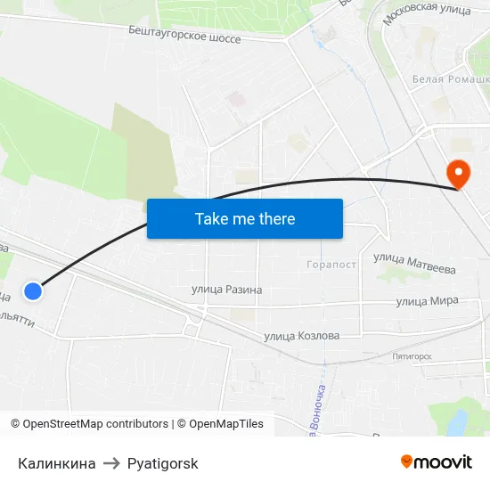 Kalinkina to Pyatigorsk map