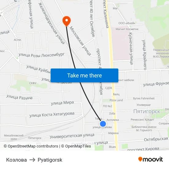 Kozlova to Pyatigorsk map