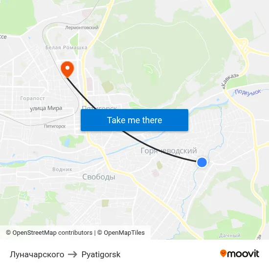 Lunacharsky Street to Pyatigorsk map