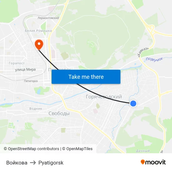 Voykova to Pyatigorsk map