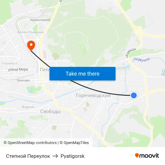 Stepnoy Lane to Pyatigorsk map