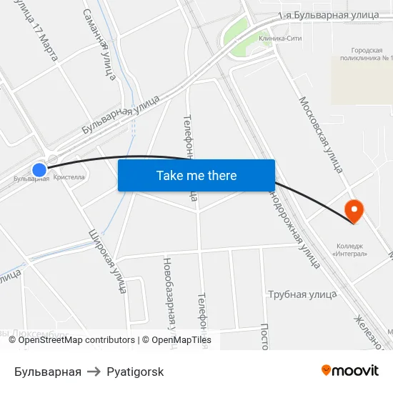 Бульварная to Pyatigorsk map