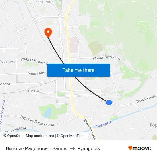 Lower Radon Baths to Pyatigorsk map