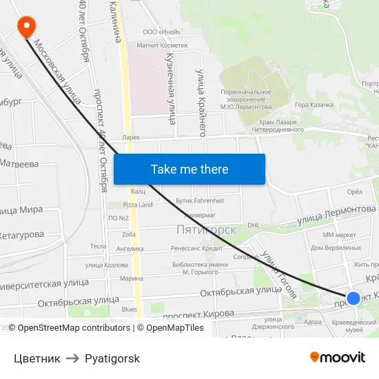 Цветник to Pyatigorsk map