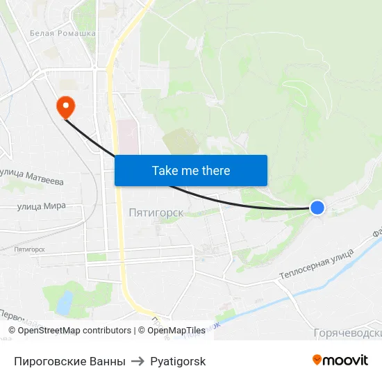Пироговские Ванны to Pyatigorsk map
