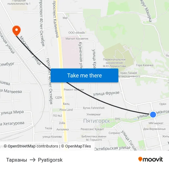 Tarkhany to Pyatigorsk map