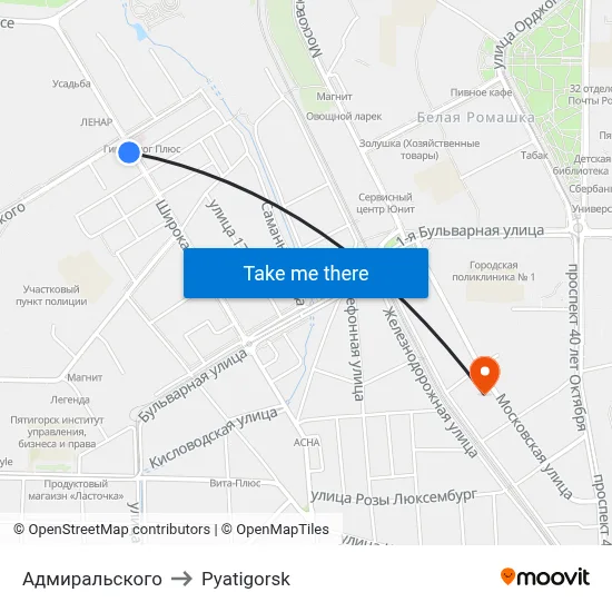 Admiralsky to Pyatigorsk map