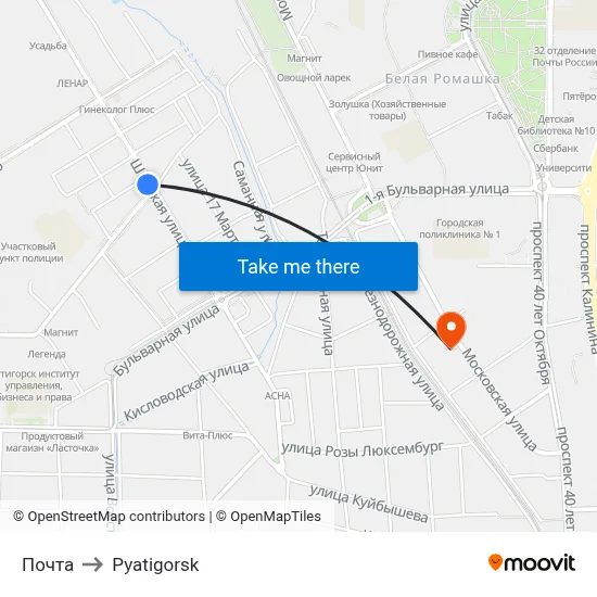 Post Office to Pyatigorsk map