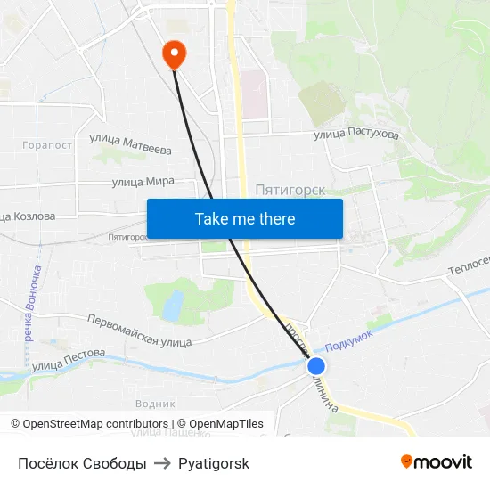 Посёлок Свободы to Pyatigorsk map